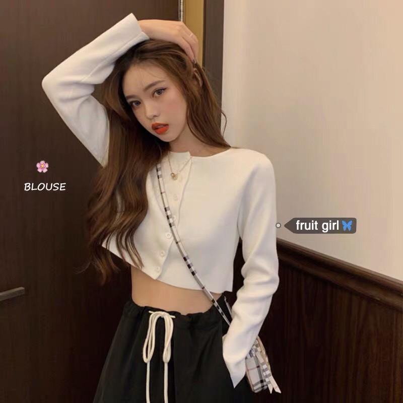 Áo Croptop nữ dài tay chất thun gân co dãn, thoáng mát phong cách Ulzzang Girl Hàn Quốc