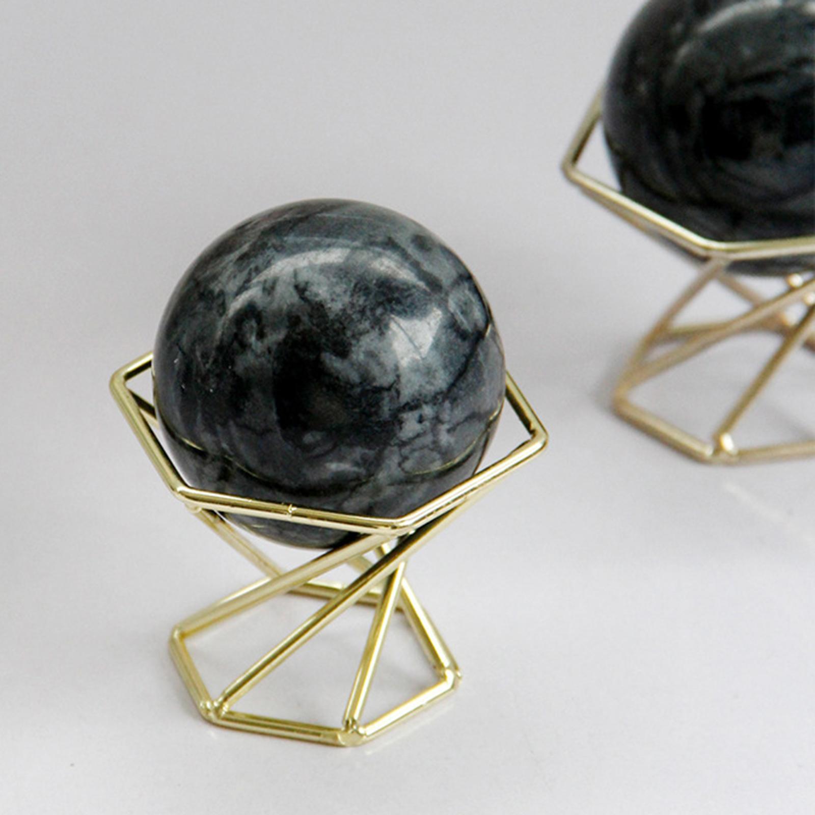 2" Black Marble Ball with Gold Metal Stand Decorative Ball Trinket Decor Marble Sphere for Table Office Decoration Ornaments