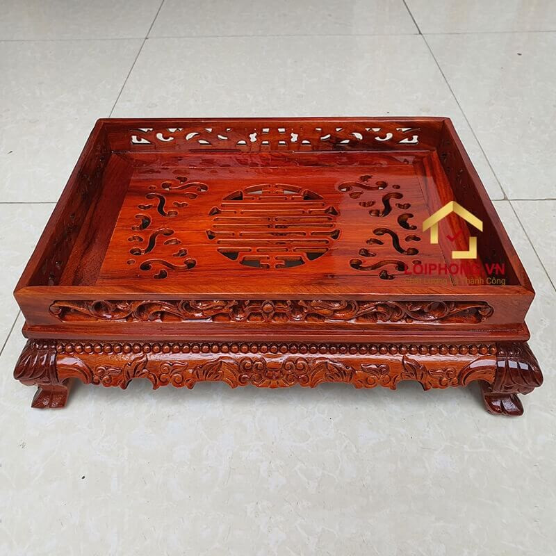 Khay trà gỗ hương chạm rồng chân quỳ