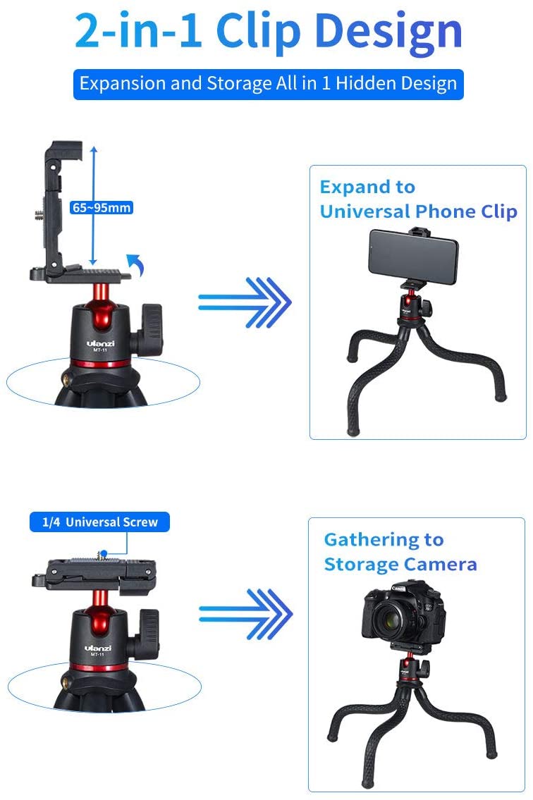 ULANZI MT-11 - HÀNG CHÍNH HÃNG - Chân Tripod bạch tuộc dành cho Máy ảnh và Điện thoại (Tích hợp ngàm kẹp cho điện thoại)