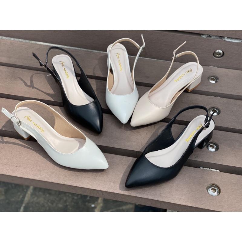 Giày cao gót 3 phân Annmodels kiểu dáng slingback gót vuông thời trang _A0034MIN