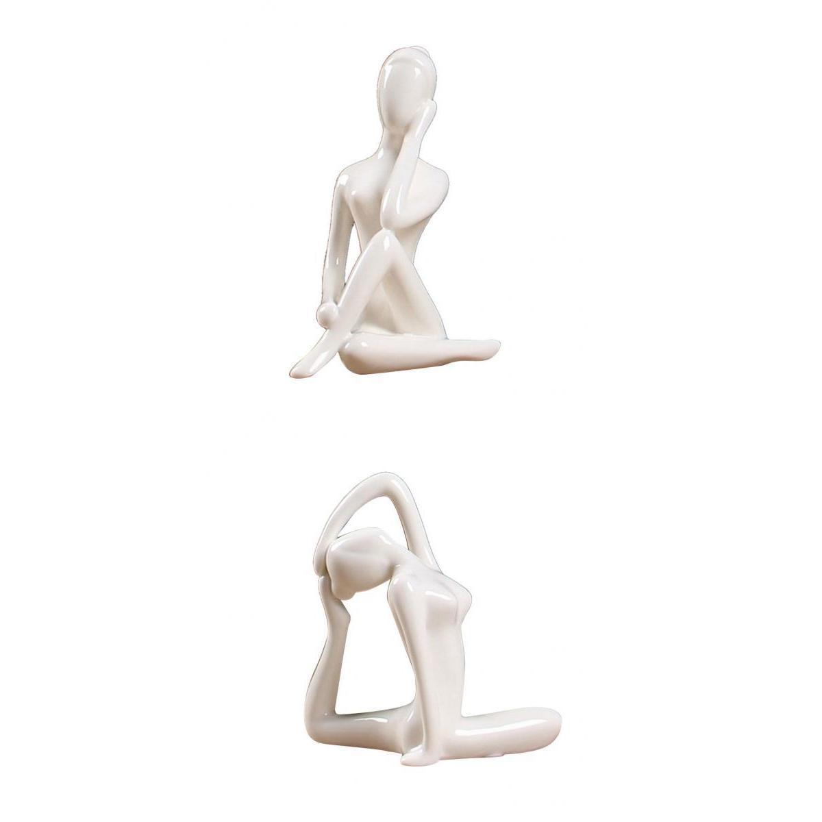 2 Pcs Ceramic Yoga Figure Ornament Statue Sculpture Garden Desk Decor