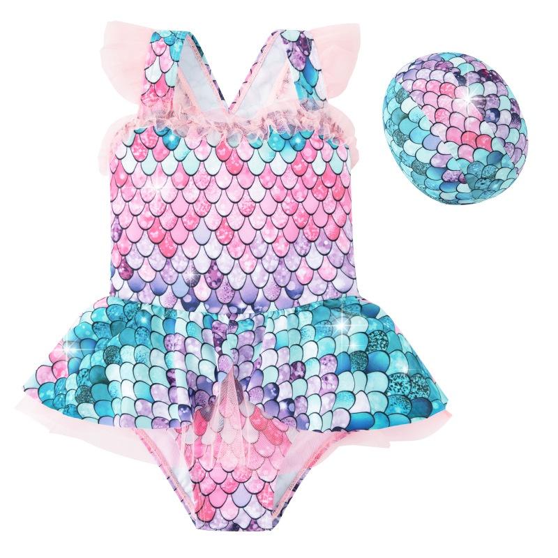 Đồ bơi trẻ em dành cho bé gái Bikini liền thân cho nữ vảy cá chân váy xoè hai dây phối ren