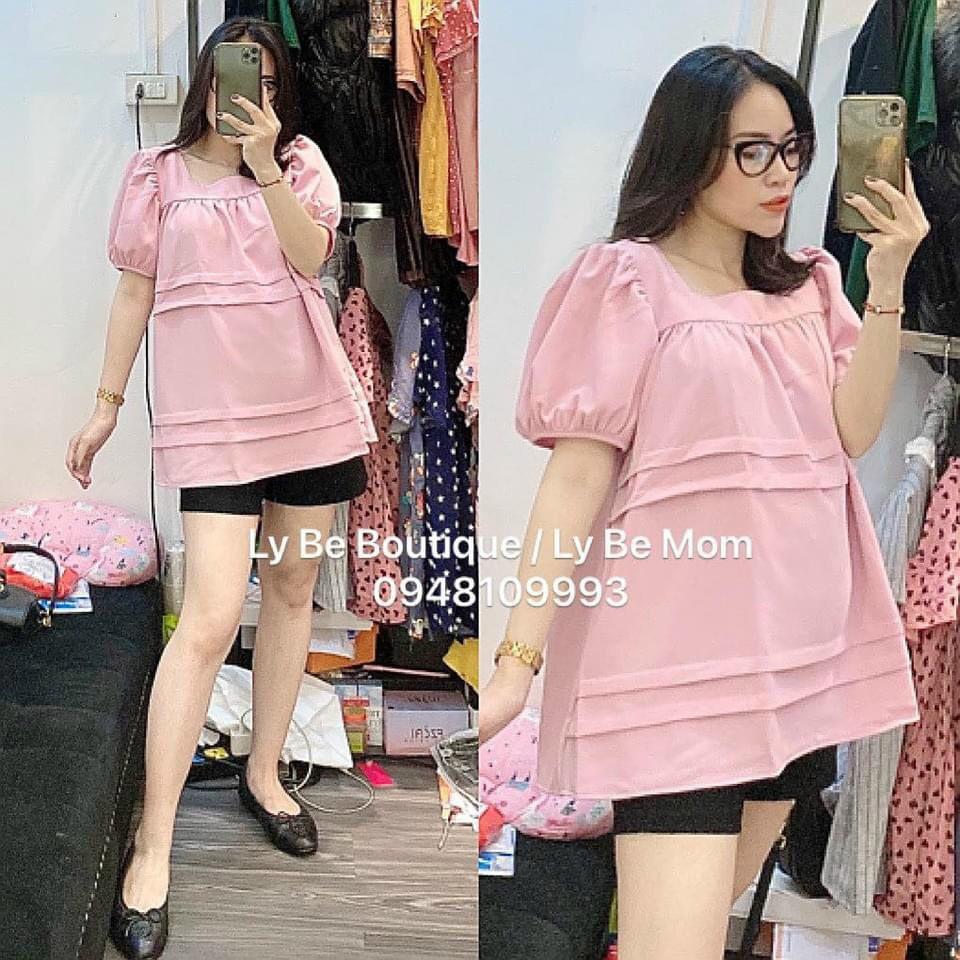 Áo bầu babydoll cổ vuông siêu hot, freesize từ 43-68kg️ áo bà bầu cao cấp chất đũi siêu mát siêu mềm ko nhăn