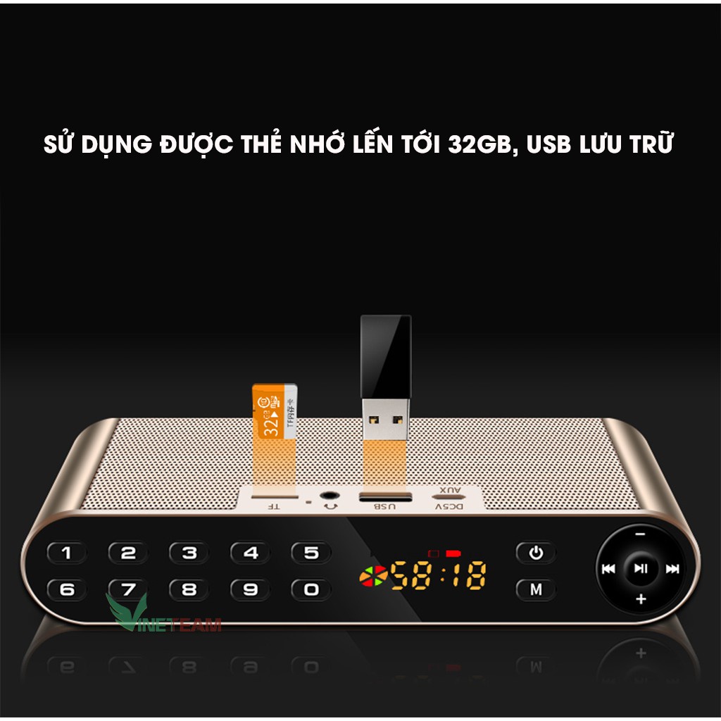 Loa bluetooth không dây Q8 âm thanh hifi 360 độ bass cực mạnh hỗ trợ thẻ TF, USB, FM Radio - hàng chính hãng Vinetteam