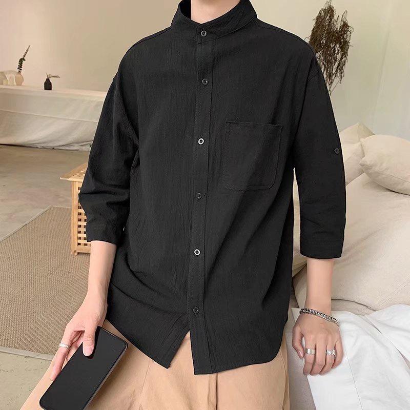 Áo Sơ Mi Cotton Lanh Tay Lỡ 3/4 Cổ Đứng 7 Màu Phong Cách Hàn Quốc Thời Trang Cho Nam M-3XL