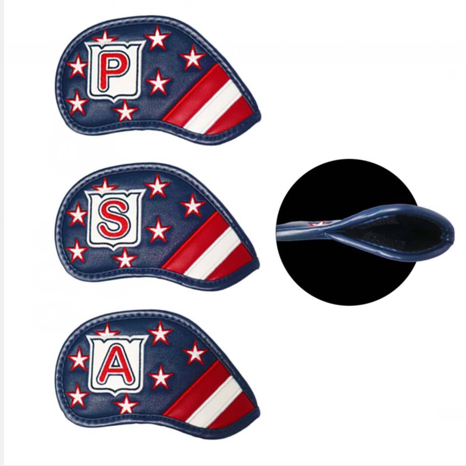 9x Golf Iron Headcovers Golf Iron Club Head Covers Lightweight 4,5,6,7,8,9,P,A,S PU Protective Headcover Sleeve for Men Women