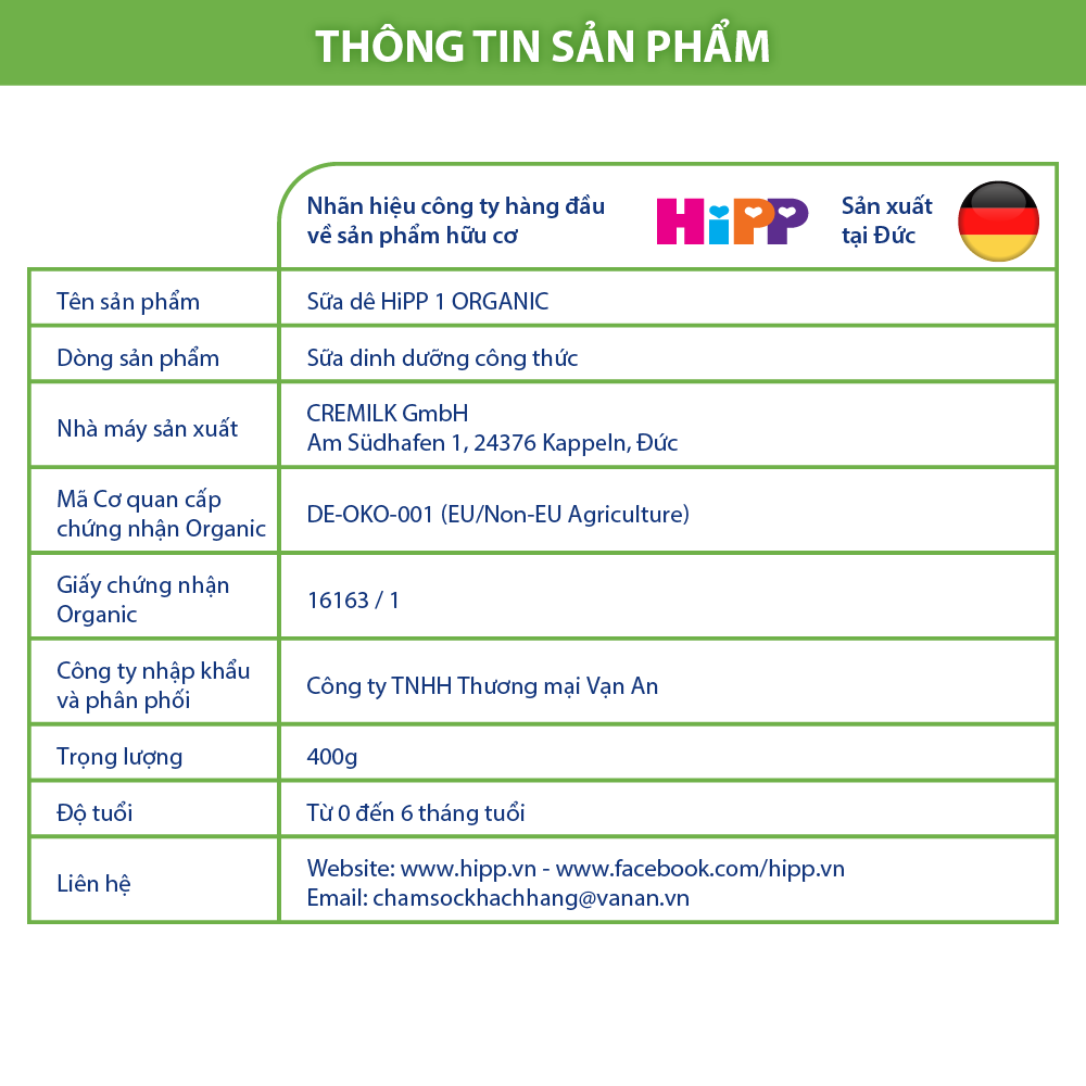 Thùng 4 lon sữa dê HiPP 1 Organic 400g - Nhập khẩu Đức, giúp bé phát triển chiều cao, trí não, tăng cường hấp thu