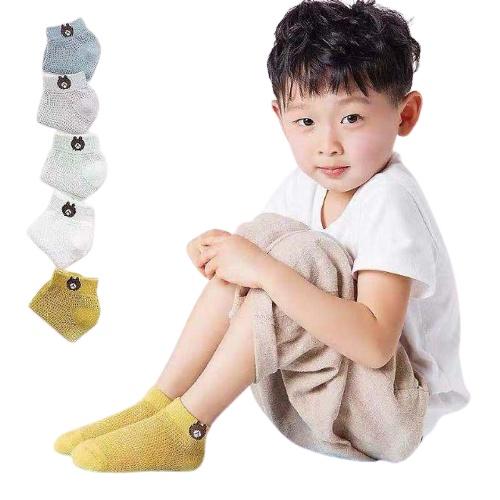 Set 5 Đôi Tất Lưới Thoáng Khí In Họa Tiết Hình Gấu Dễ Thương Cho Bé 0-12 Tuổi