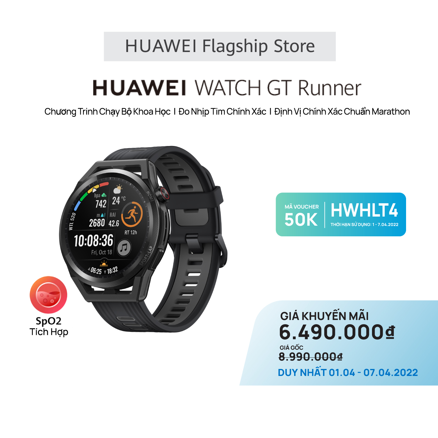 Đồng Hồ HUAWEI WATCH GT Runner | Chạy Bộ Khoa Học | Nhịp Tim Chính Xác | Định Vị Chuẩn Marathon | Hàng Chính Hãng