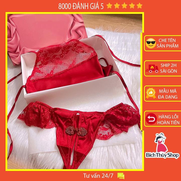 Set yếm ngủ sexy kèm quần chip quyến rũ đồ ngủ cosplay ren gơi cảm