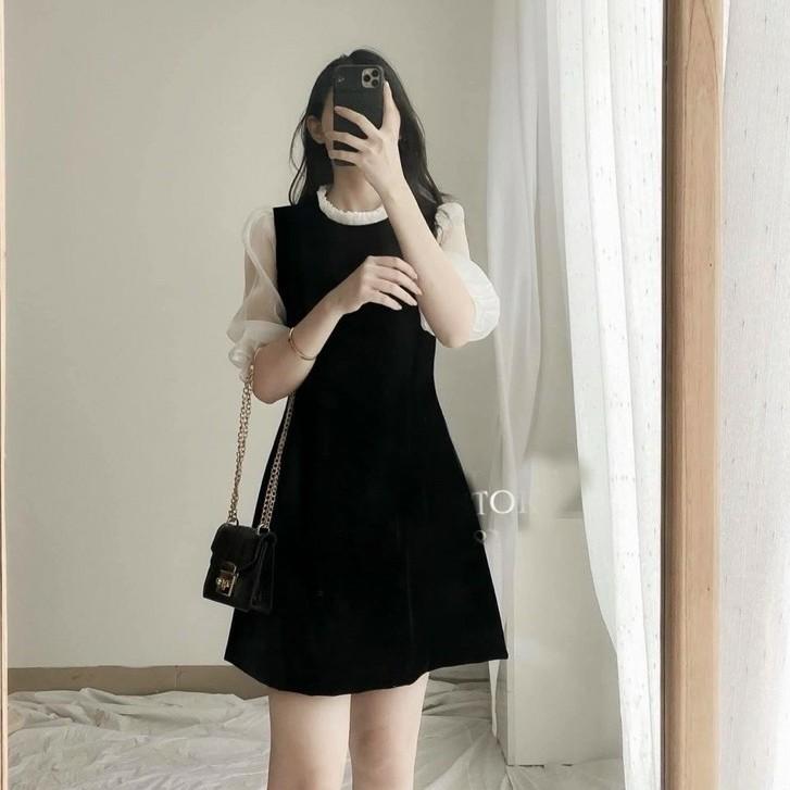 Váy tay lỡ có khoá sau phối voan sang chảnh