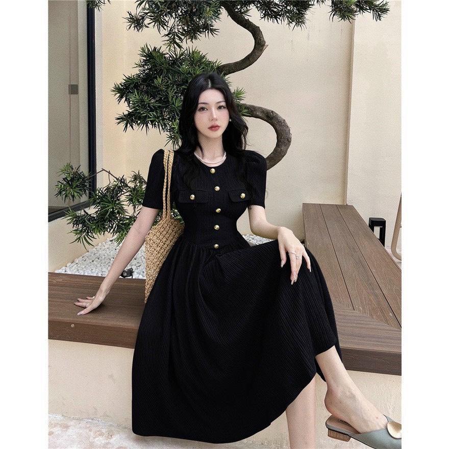 ĐẦM MAXI CỔ TRÒN ĐÍNH NÚT NGỌC 13905