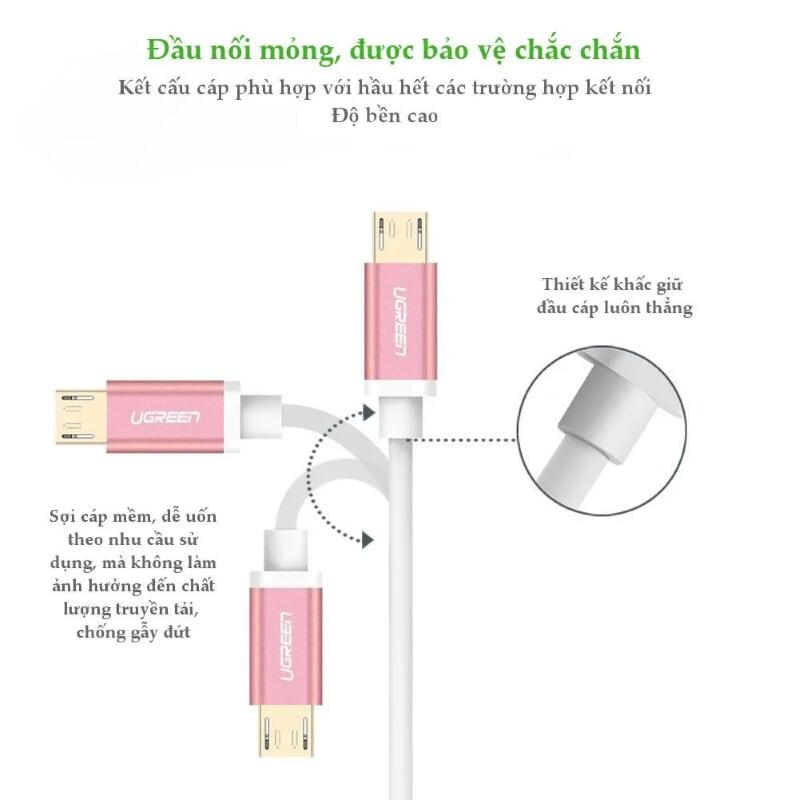 Ugreen UG20836US134TK 2M Màu Trắng Cáp sạc USB 2.0 sang Micro USB - HÀNG CHÍNH HÃNG