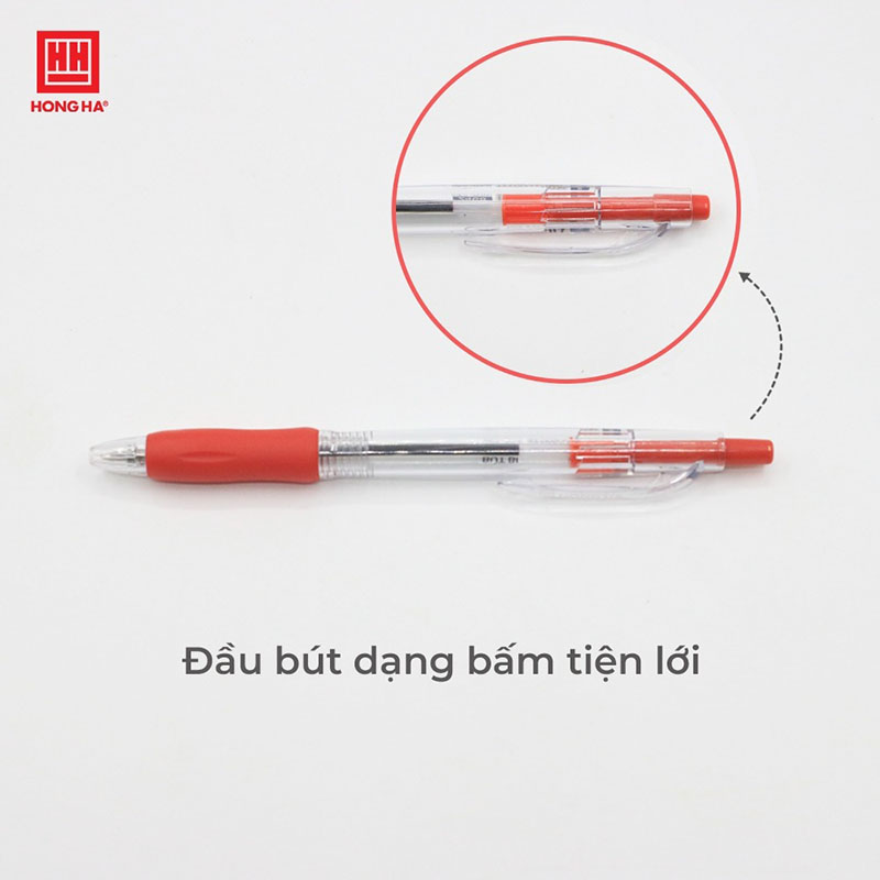Bút bi bấm Hồng Hà đầu bi 0.7mm cho nét viết êm, trơn, có grip cao su - 2468