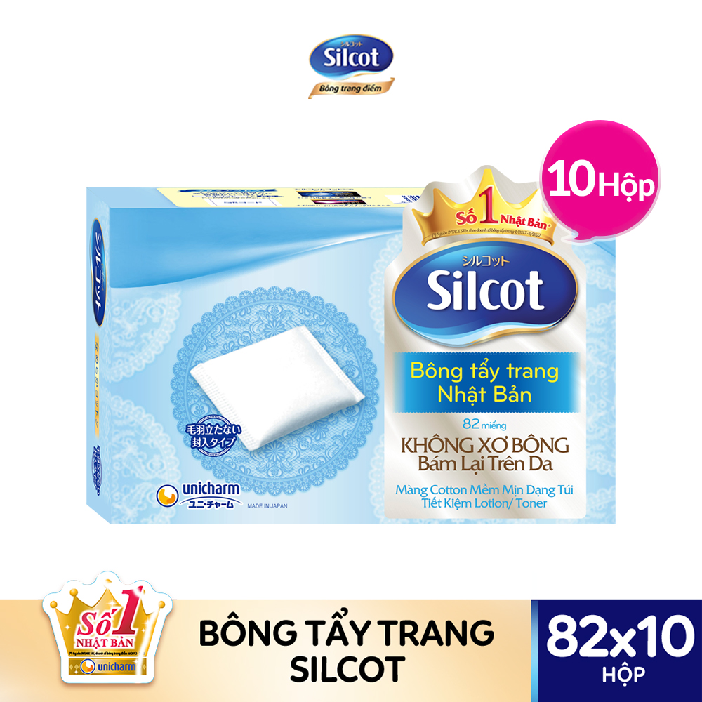 Combo 10 hộp Bông trang điểm Silcot 82 miếng/hộp