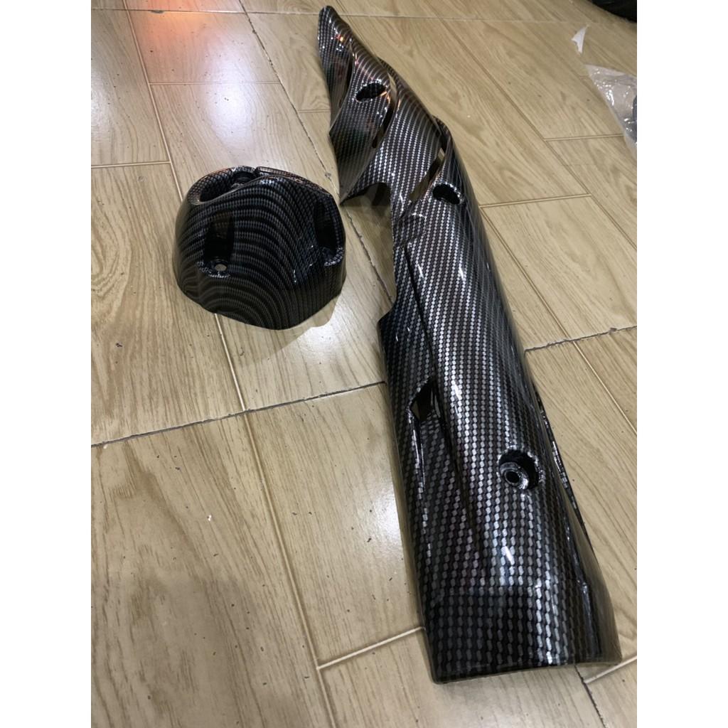 Ốp pô và chụp đích pô xe exciter 150 màu carbon