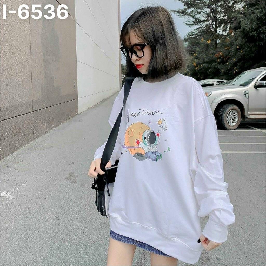 Áo Thun Sweater Nữ Tay Dài In Họa Tiết Vũ Trụ Space Travel