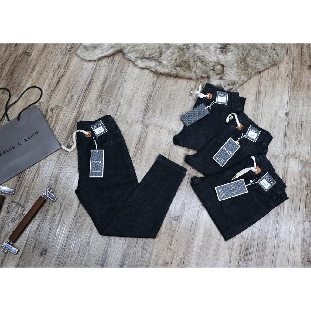 Quần Jeans Nữ Cạp Chun Đen Cao Lưng