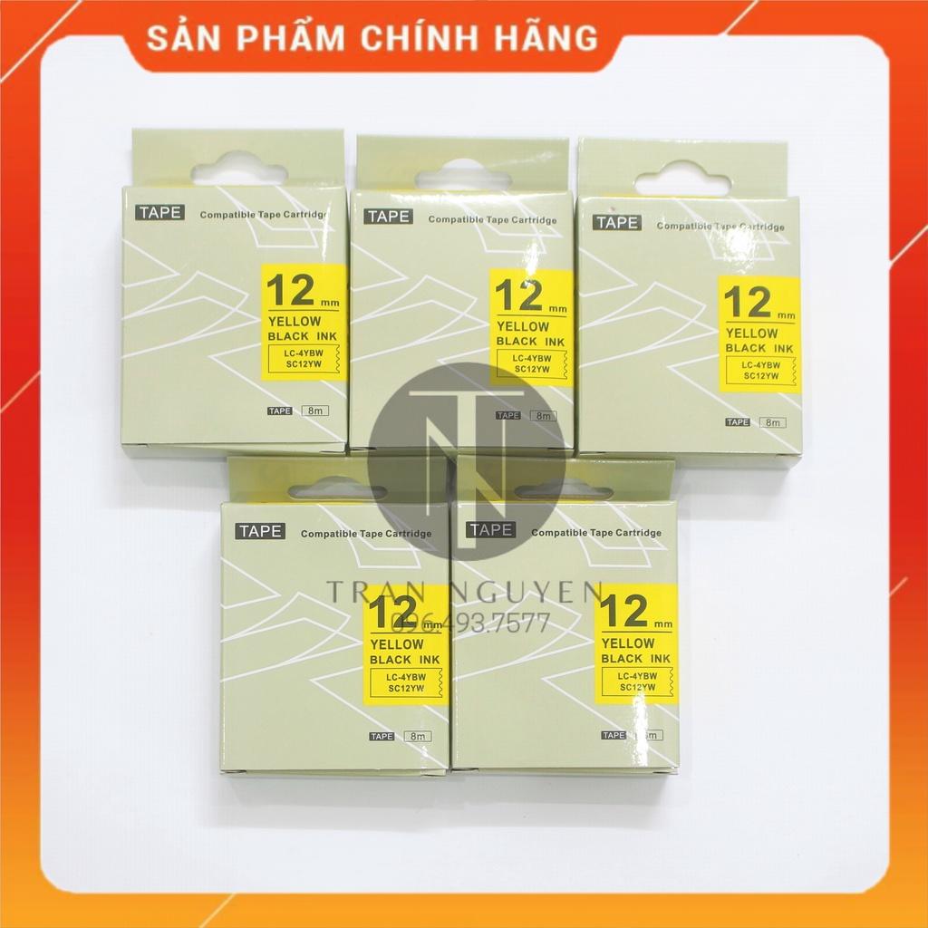 Nhãn in Tepra SC12YW (LC-4YBW) - Chữ đen nền vàng 12mm x 8m - Hàng nhập khẩu