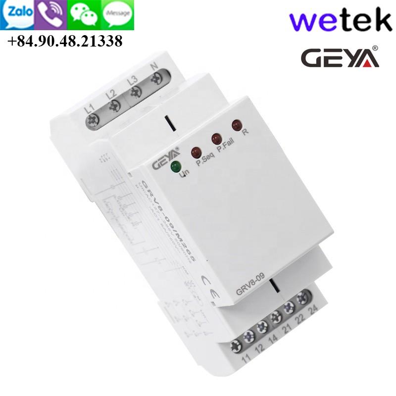 Wetek | Geya GRV8-09 Relay điện áp 3 pha, bảo vệ pha (thứ tự pha, mất pha, ngược pha), 36mm, DIN, 2xSPDT (8A)