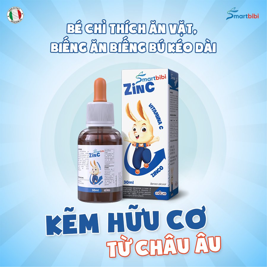 Smartbibi ZINC siro bổ sung Kẽm và Vitamin C hỗ trợ tăng đề kháng cải thiện tình trạng biếng ăn, chậm lớn ở trẻ nhỏ 30ml