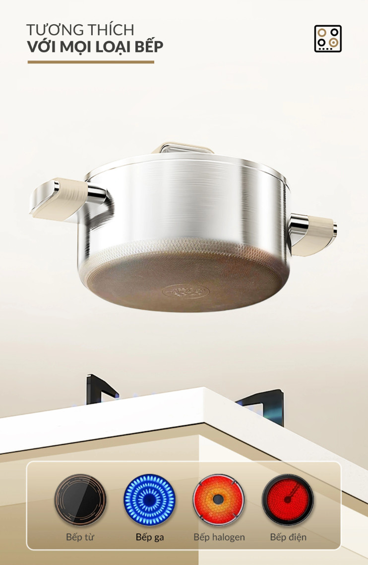 Bộ 3 Nồi Inox 316 Haatz HTA3 Phủ Titanium Aura Chống Dính Tốt, Dẫn Nhiệt Đều, Dùng Mọi Bếp - Hàng Chính Hãng Bảo Hành 5 Năm