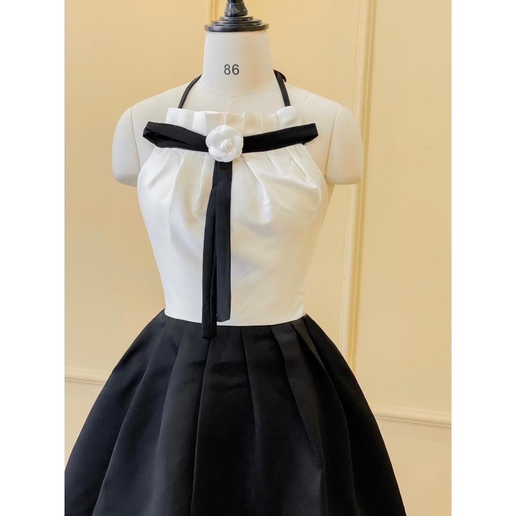 Đầm dự tiệc,Đầm TAFTA KIM TUYẾN CỔ YẾM NƠ PHỐI TÙNG PHI ĐEN Trendy Clothing