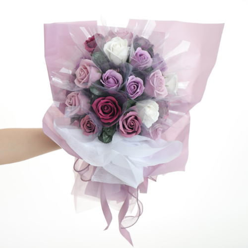 Bó 20 bông hồng sáp tím đỏ trắng