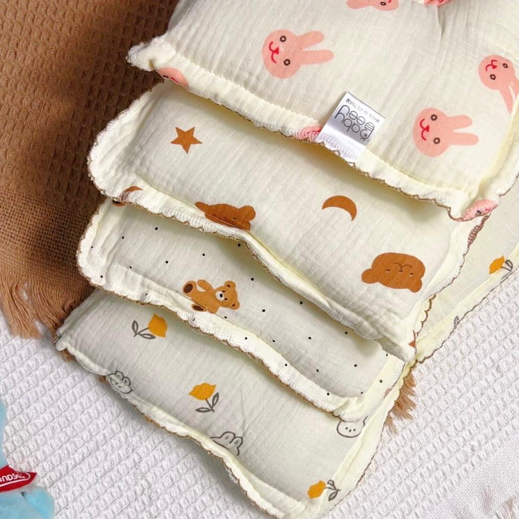 Gối xô Organic muslin chống bẹp đầu chất vải mềm mịn, thấm hút mồ hôi, thoáng khí cho bé, độ cao 2 cm