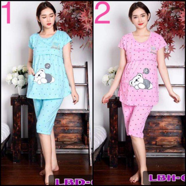 Bộ bầu và cho con bú sau sinh Lửng, chất cotton cho mẹ bầu mặc nhà mùa hè size từ 48->85kg