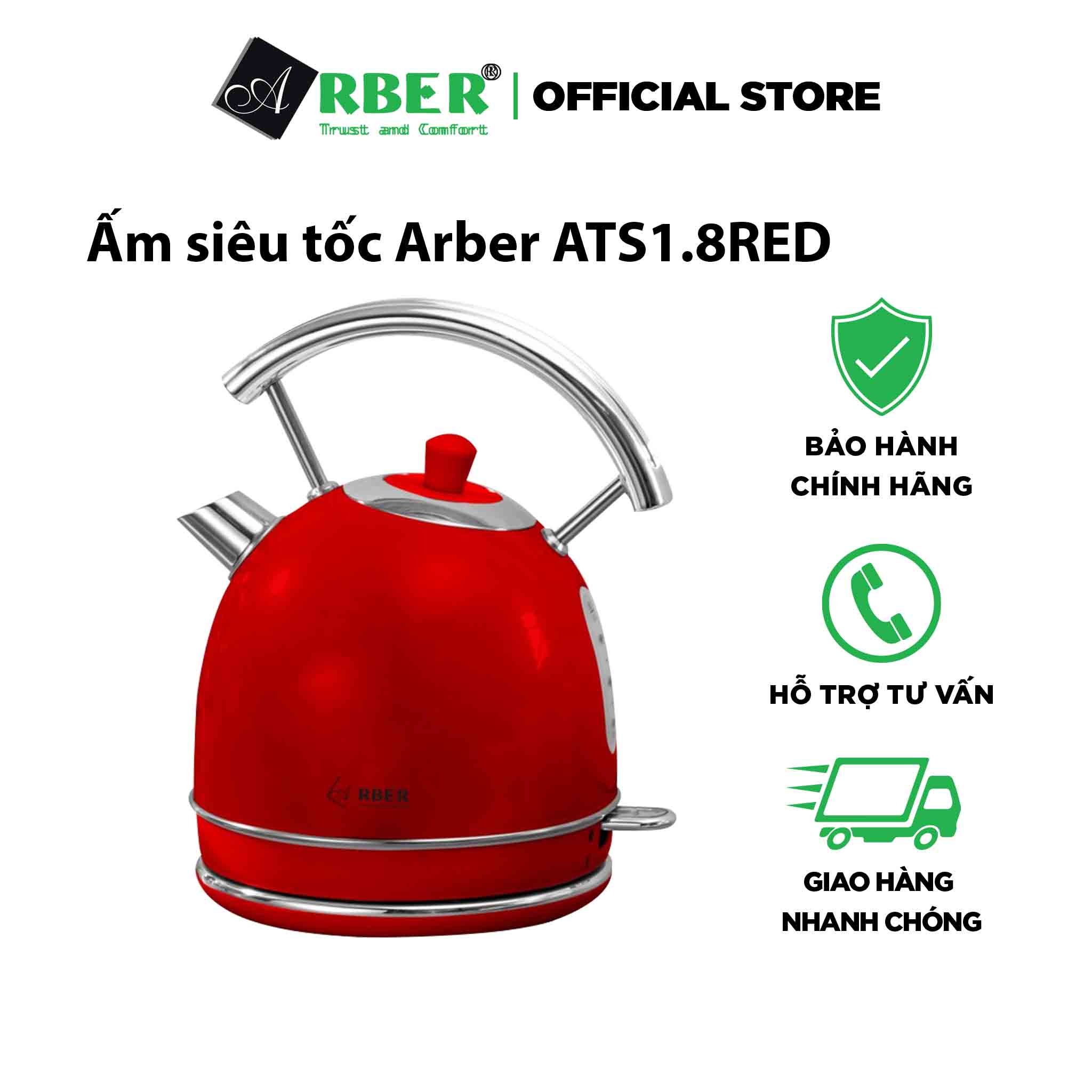 Ấm siêu tốc Arber ATS1.8RED chất inox cao cấp hàng Đức bảo hành chính hãng.