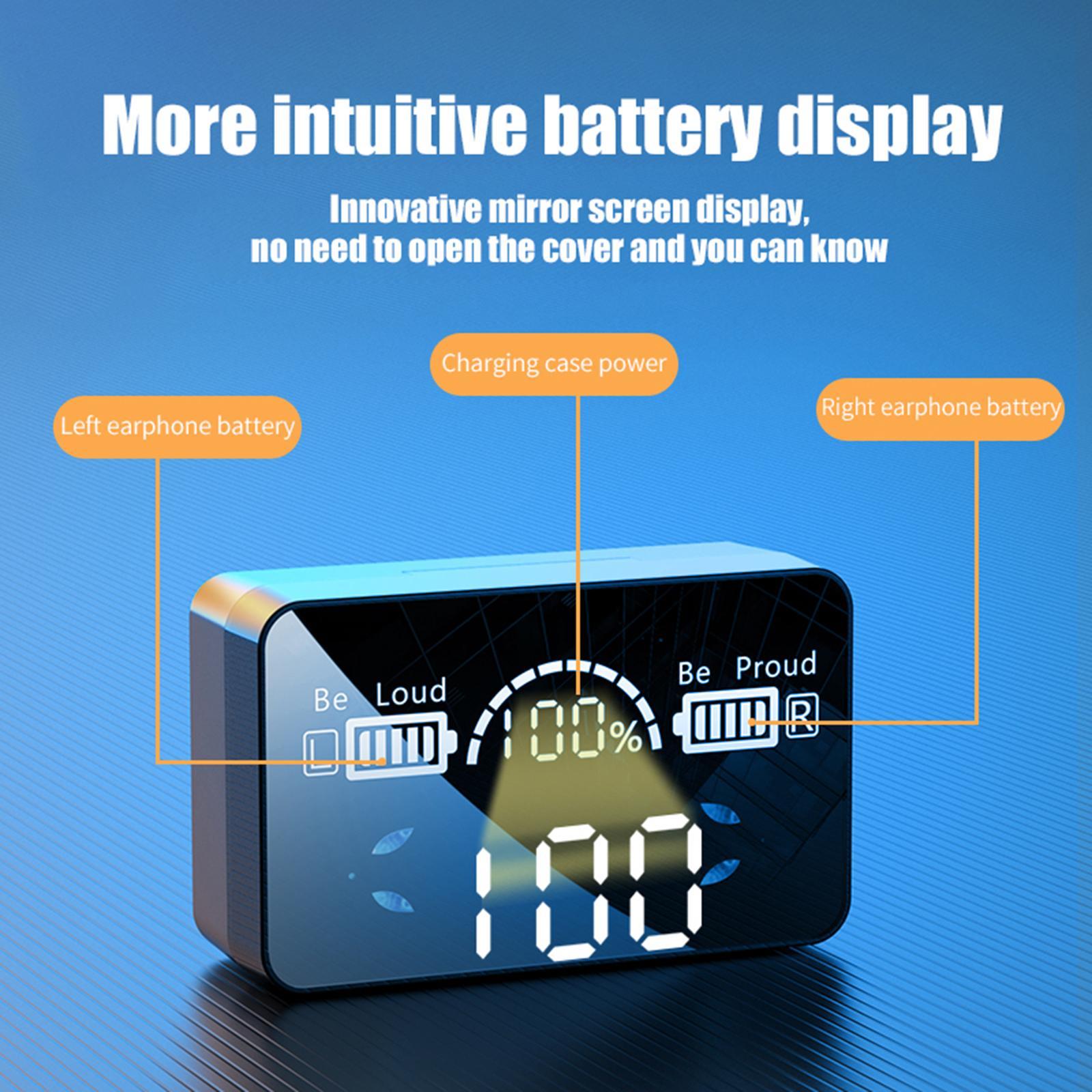Wireless Bluetooth Earphones Touch Control LED Display for Work black