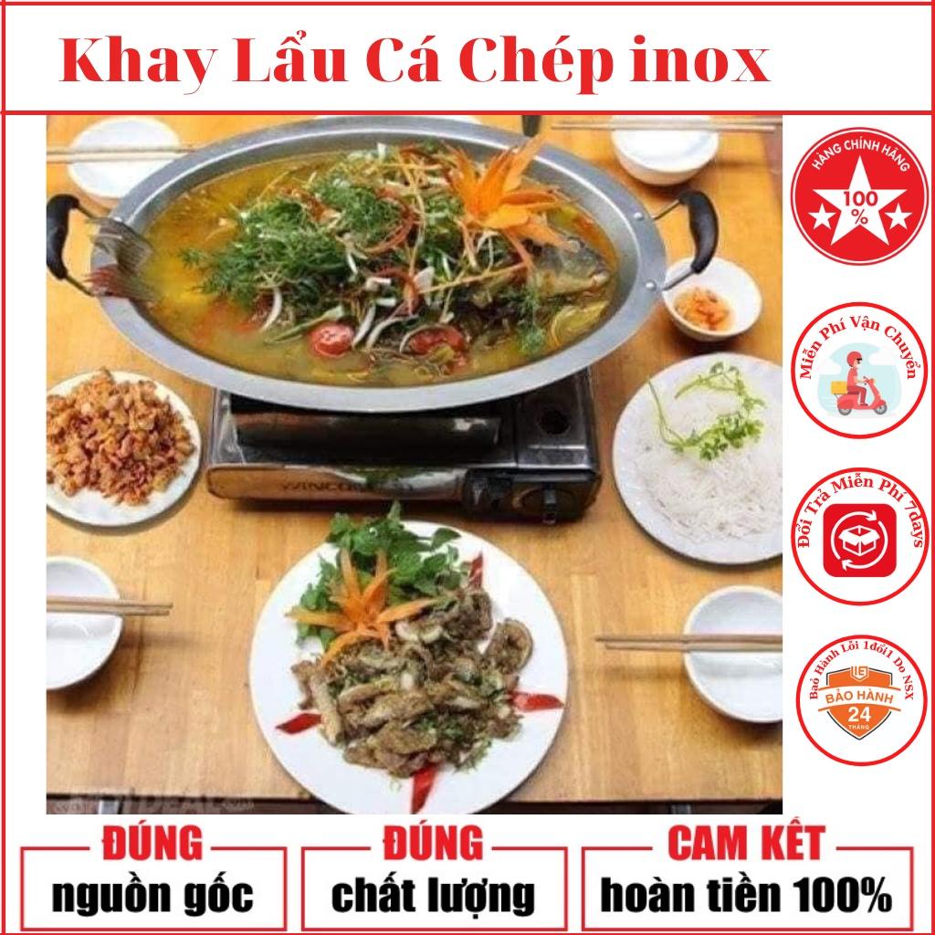 Nồi inox ăn lẩu cá chép om dưa hình bầu dục 1,8l màu trắng - Khay cá chép om dưa bếp từ