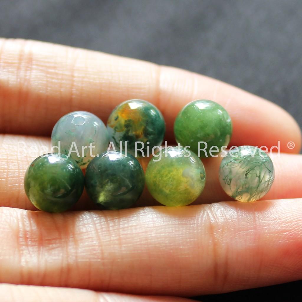 [1 Hạt] 8MM Đá Mã Não Rêu (Moss Agate) Xanh Lá Tự Nhiên, Mệnh Hoả, Mộc, Vòng Tay Phong Thuỷ, Chuỗi Hạt - Bead Art (2