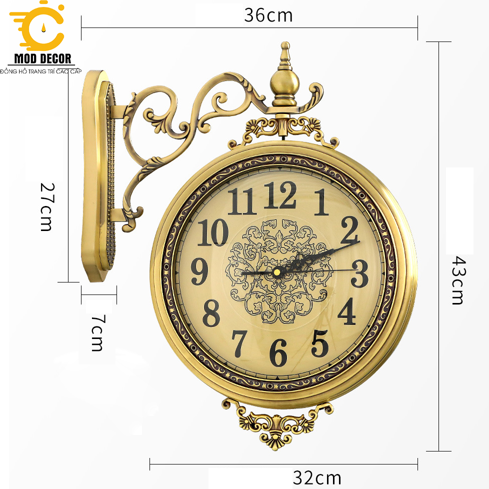Đồng hồ treo tường 2 mặt Vương Miện Nữ hoàng cao cấp cực sang 16001