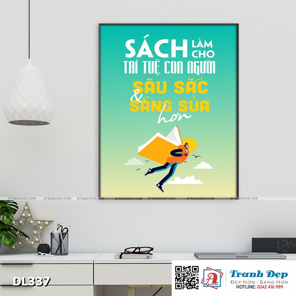 Tranh động lực trang trí phòng làm việc - Sách làm cho trí tuệ con người sâu sắc và sáng sủa hơn - DL337