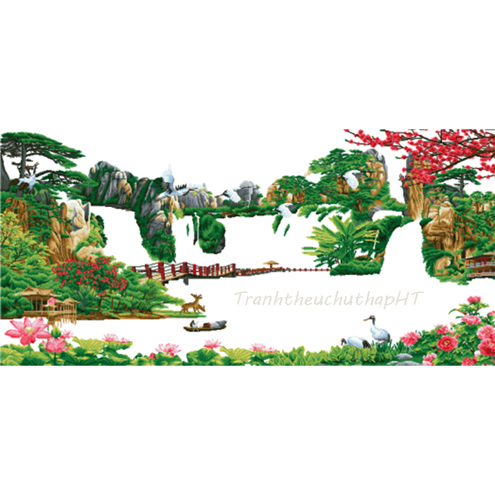 Tranh đính đá Lưu thủy sinh tài 200*90cm - chưa đính