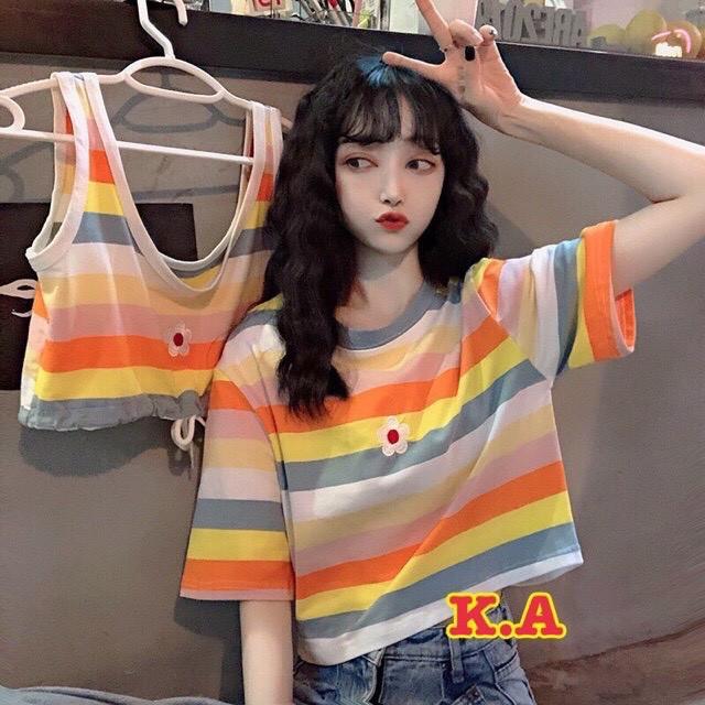 Set hai croptop hoa kẻ