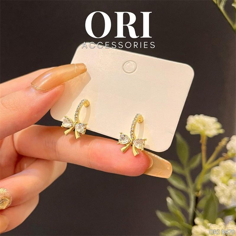 Bông tai nữ hình nơ đính đá xinh xắn ORI ACCESSORIES B470