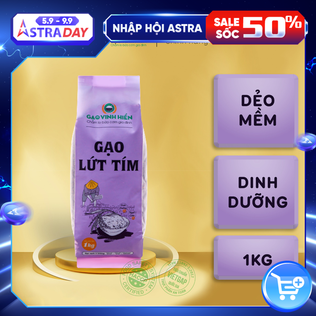 Gạo Lứt Tím đóng túi 1KG Vinh Hiển - Đạt chuẩn HACCP - Ngọt cơm, dinh dưỡng