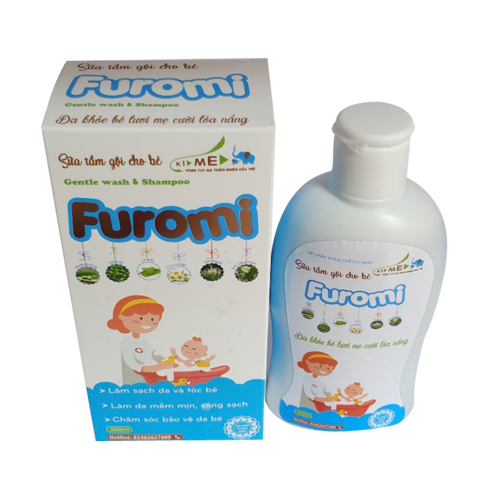 Sữa Tắm Gội Cho Bé Furomi 250ml từ 100% dược liệu thiên nhiên giúp làm sạch da, mềm da và tóc hàng ngày cho trẻ, hoàn toàn không gây cay mắt, phòng ngừa rôm rảy, viêm da (3 HỘP)