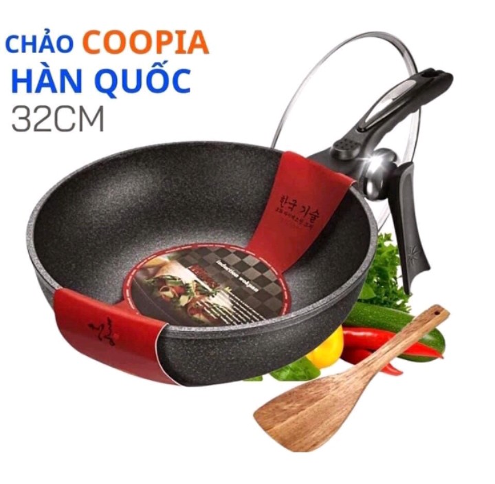 Chảo Chống Dính Lòng Đá Coopia Có Nắp Kính Hàn Quốc Size 32cm