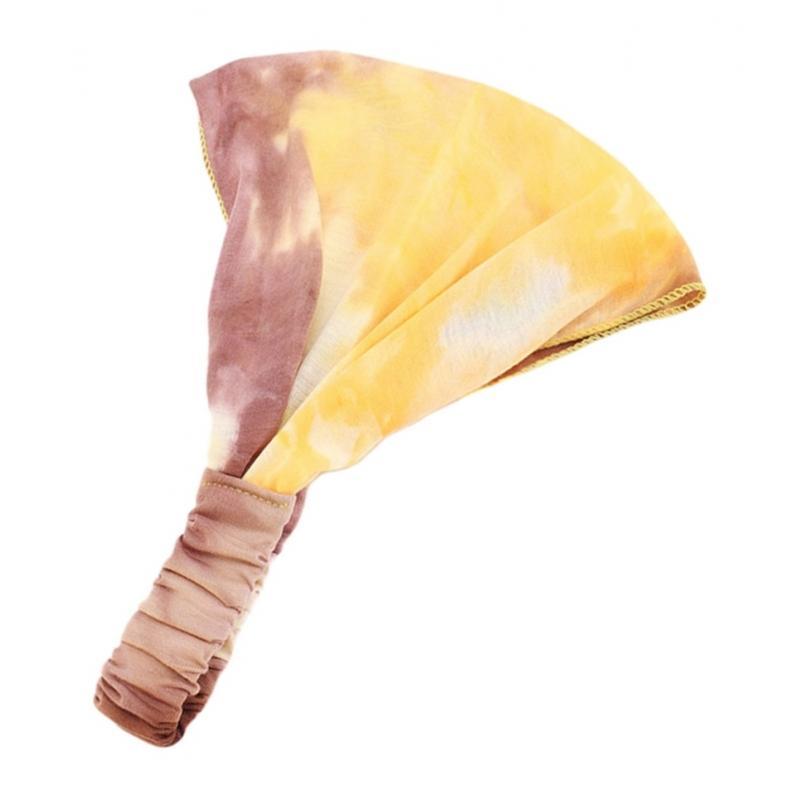 Tie-Dye Headband Stretch Wide Hair Wrap Hair Band Yoga Headwear Yellow