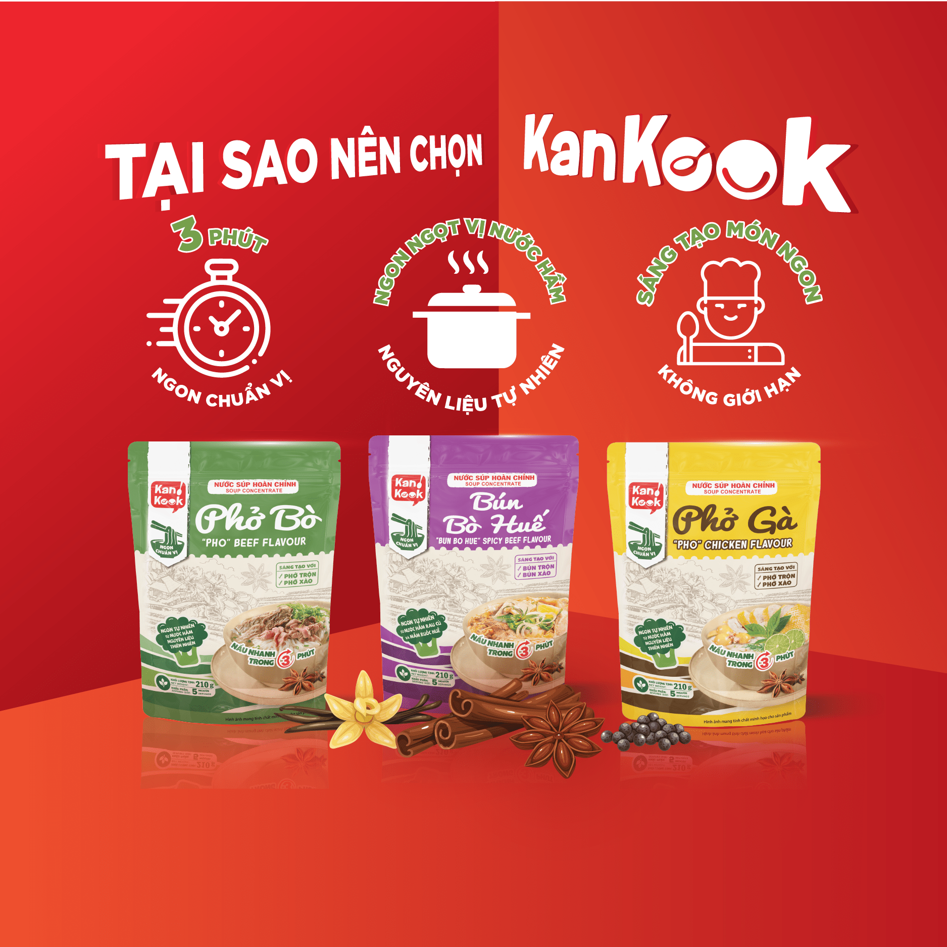 Nước Cốt Cô Đặc Vị Phở Gà KanKook Gói 210g Nấu/Trộn Ăn Liền Gia Vị Hoàn Chỉnh Chuẩn Vị Phở Sài Gòn