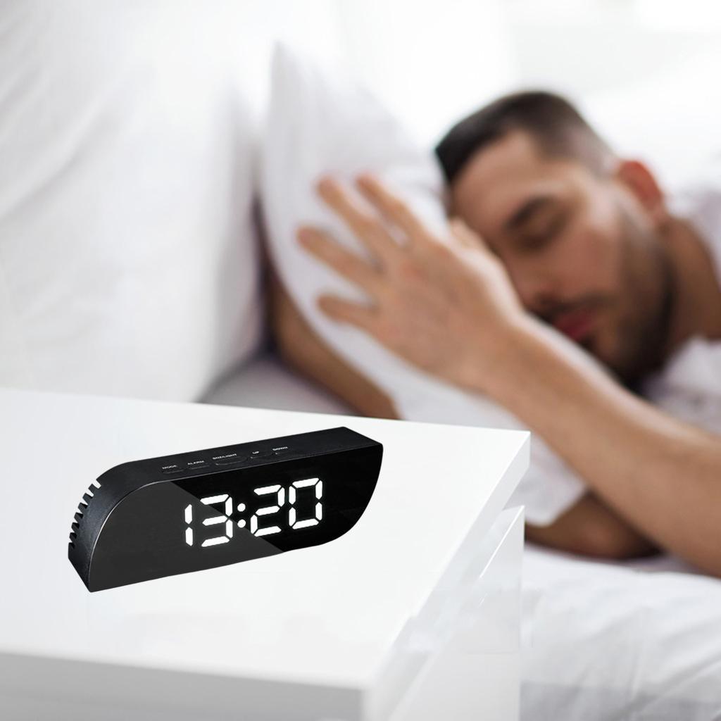 USB Large Digital LED Alarm Desk Snooze Mirror Bedside Clock