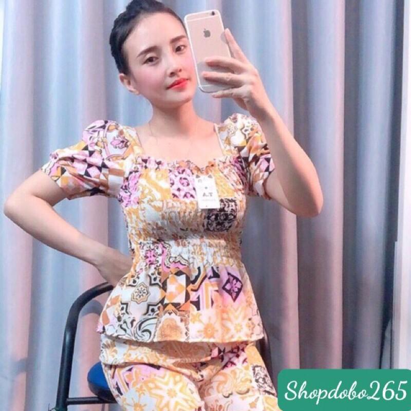 Set đồ nữ,đồ bộ mặc nhà vải lụa quần ống rộng thổ cẩm thời trang.