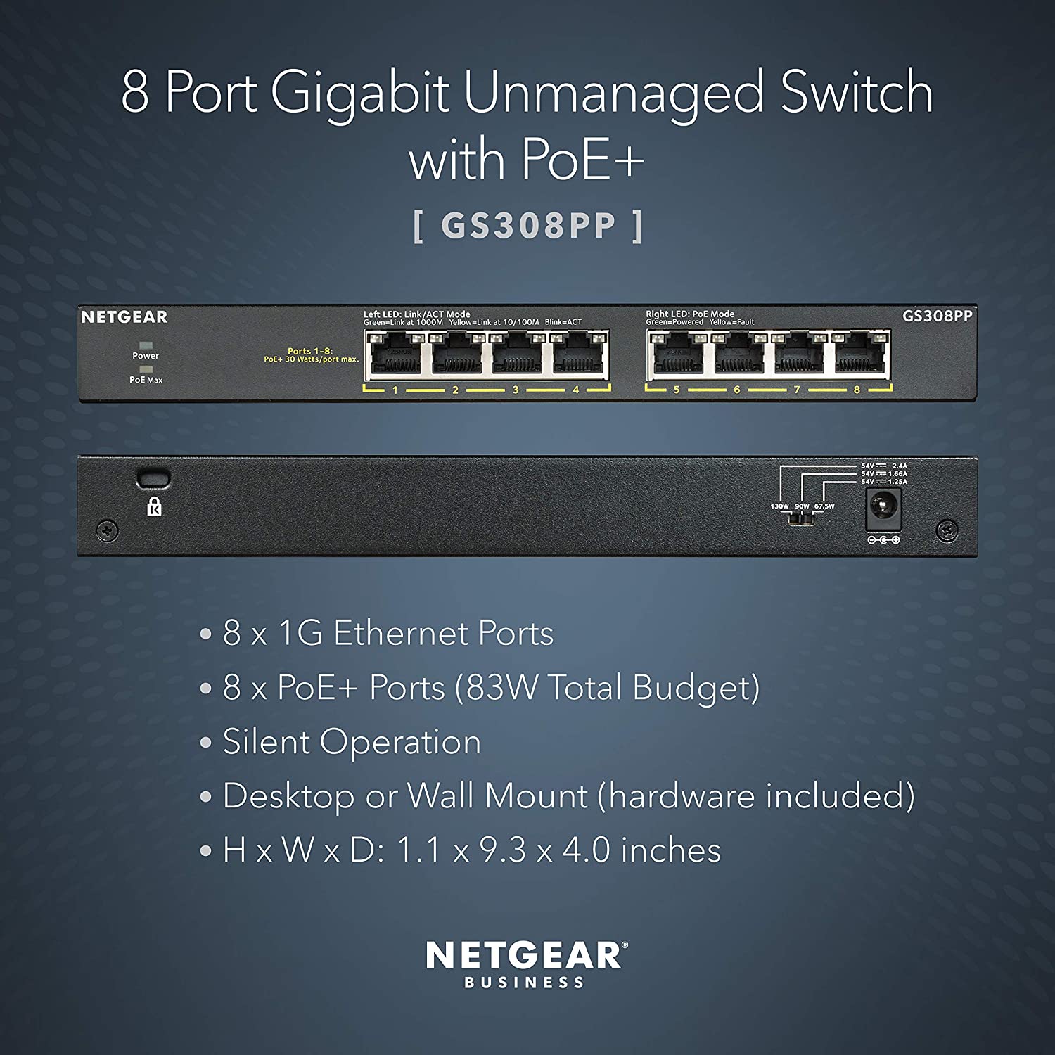 Bộ Chia Mạng Để Bàn 8 Cổng 10/100/1000M PoE+ Gigabit Ethernet Unmanaged Switch Netgear GS308PP - Hàng Chính Hãng