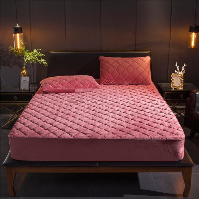 Mùa Đông WarmThicken Mền Chần Gòn Bọc Nệm Pha Lê Nhung Mềm Mại Sang Trọng Chắc Chắn Giường Nữ Hoàng Vương Trang Bị Tấm Giường Đôi Giường