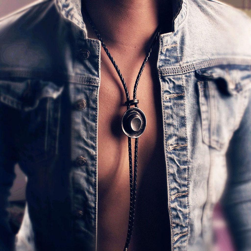 Punk Gothic Metal Hat Bolo Tie Western Cowboy Artificial Leather Necktie